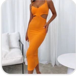 Downtown Girl Orange Midi Cut Out Dress